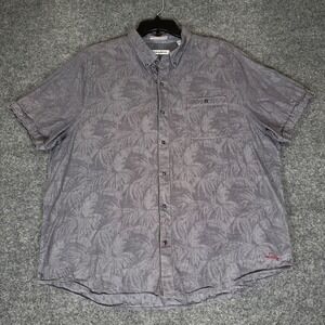Tommy Bahama Shirt Men's 2XL Grey Palm Tree‎ Print Short Sleeve Button Up XXL